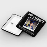 Chapa Cuadrada Nuestra foto instantánea de graduados | Graduación<br><div class="desc">¡Atención a todos los padres orgullosos de los estudiantes graduados! Celebra este importante hito con nuestros modernos y elegantes botones de "Graduado". Estos botones especiales tienen un efecto de foto instantánea y un texto de plantilla elegante, personalizado con el nombre de su hijo, escuela y año de clase. Conmemorar sus...</div>
