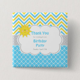 Chapa Cuadrada Nuestra pequeña fiesta de cumpleaños azul y amaril