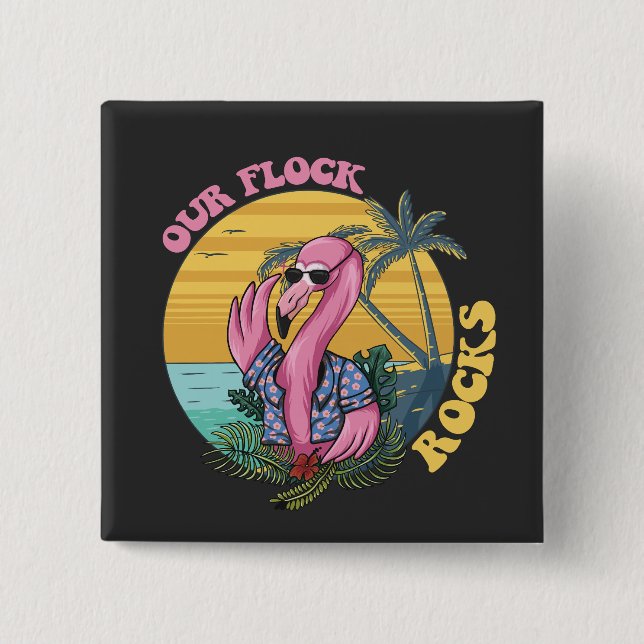 Chapa Cuadrada Nuestros Relojes Rocas Flamingo Groovy Retro (Anverso)