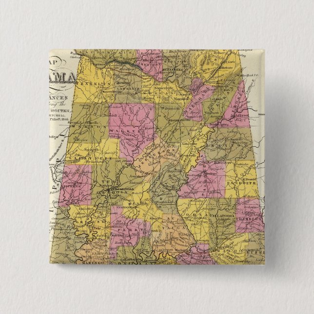 Chapa Cuadrada Nuevo Mapa De Alabama (Anverso)