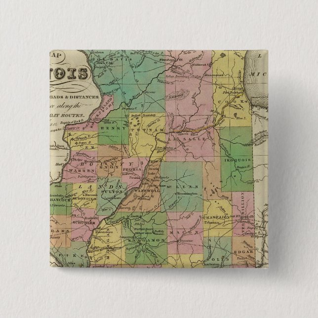 Chapa Cuadrada Nuevo Mapa De Illinois (Anverso)