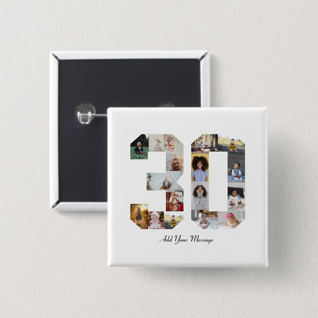 Chapa Cuadrada Número 30 Collage de fotos (Anverso y reverso)