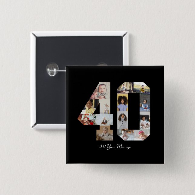 Chapa Cuadrada Número 40 Collage de fotos (Anverso y reverso)