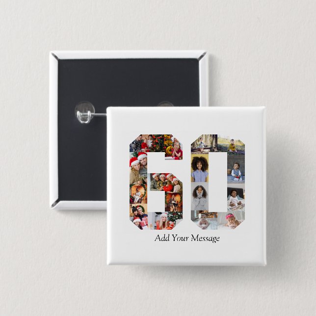 Chapa Cuadrada Número 60 Collage de fotos (Anverso y reverso)