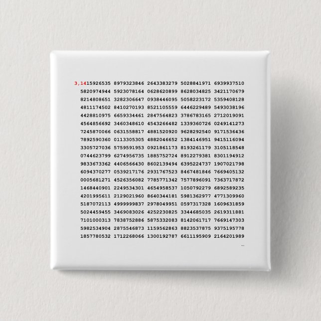 Chapa Cuadrada Número De Pi De 1000 Primeros Dígitos | Símbolo ma (Anverso)