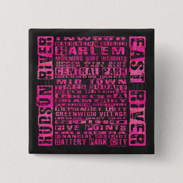 Chapa Cuadrada NYC Vecindarios Hot Pink (Anverso)