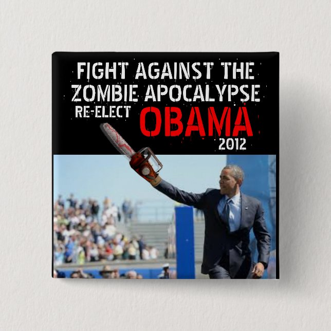 Chapa Cuadrada Obama contra los zombis 2012 (Anverso)