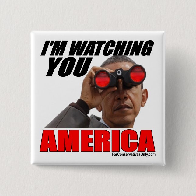 Chapa Cuadrada Obama - le estoy mirando América (Anverso)