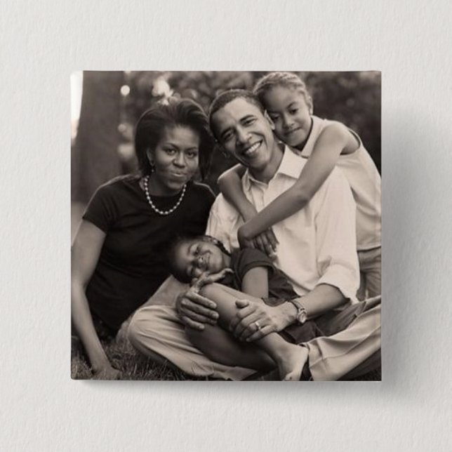 Chapa Cuadrada Obama-Primera familia (Anverso)