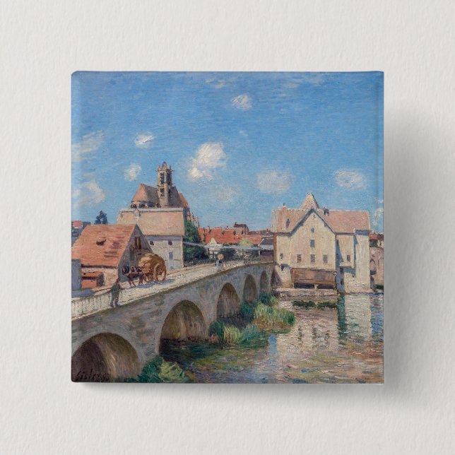 Chapa Cuadrada Obra de arte de Alfred Sisley - Le Pont de Moret (Anverso)