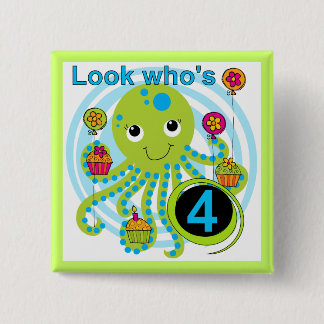 Chapa Cuadrada Octopus 4º cumpleaños camisetas y regalos de T