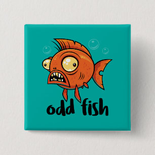 Chapa Cuadrada Odd Fish Quirky Funny Naranja Goldfish Personaliza