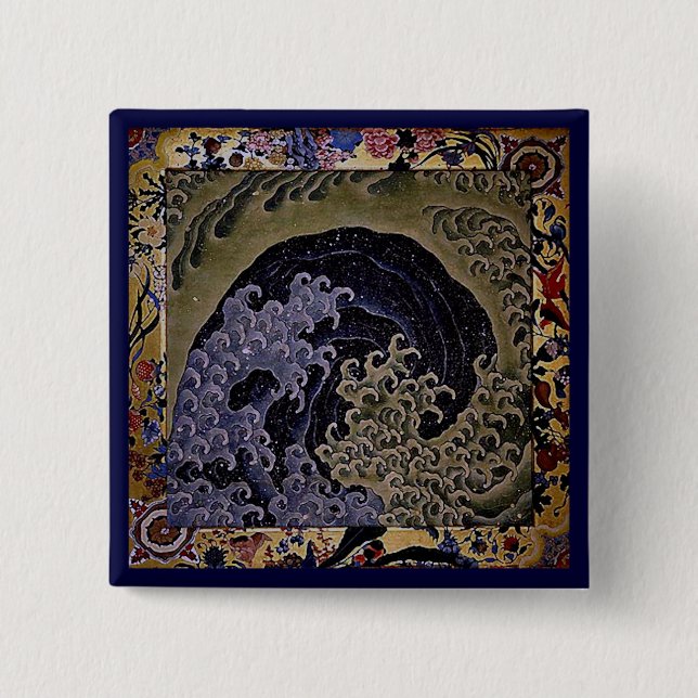 Chapa Cuadrada Ola femenina, Bella Artes japonés de Hokusai (Anverso)