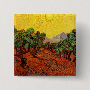 Chapa Cuadrada Olivos con cielo amarillo y sol Van Gogh