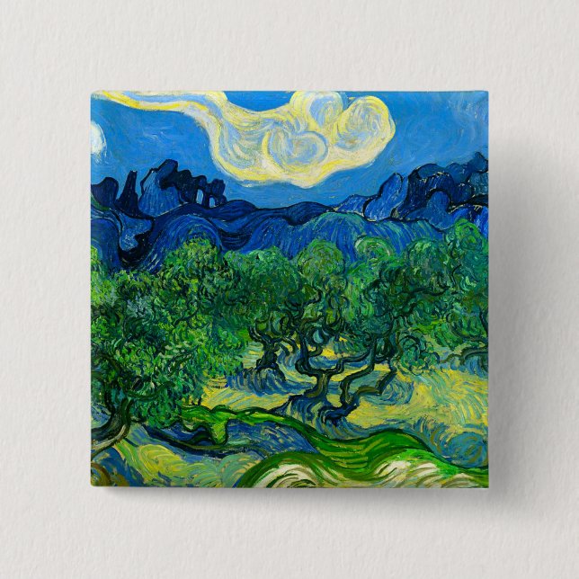 Chapa Cuadrada Olivos Van Gogh en un paisaje montañoso (Anverso)