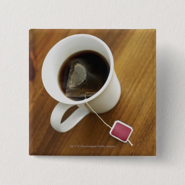 Chapa Cuadrada Opinión de alto ángulo de una taza de té (Anverso)