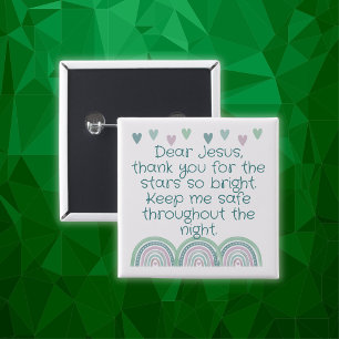 Chapa Cuadrada Oración cristiana para niños Verde y Rosa