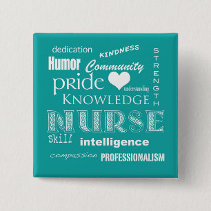 Chapa Cuadrada Orgullo-Cualidades de la enfermera/azulverde