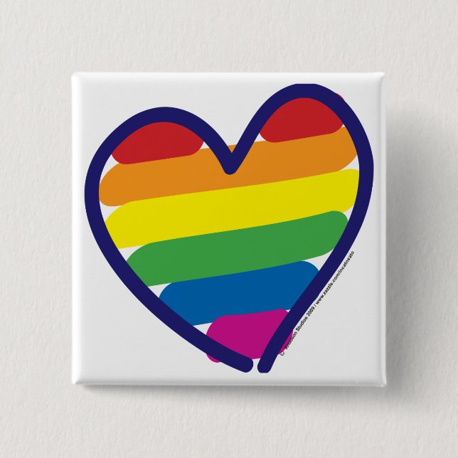 Chapa Cuadrada Orgullo Gay Corazón Arcoiris (Anverso)