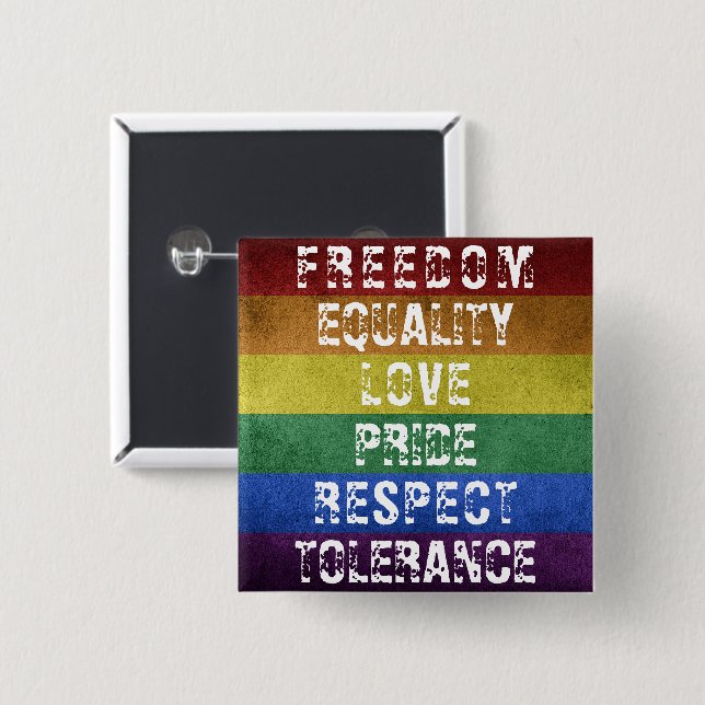 Chapa Cuadrada Orgullo LGBT Bandera moderna de rayas arco iris (Anverso y reverso)