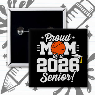 Chapa Cuadrada Orgullosa Mamá de una Graduación de Baloncesto de 