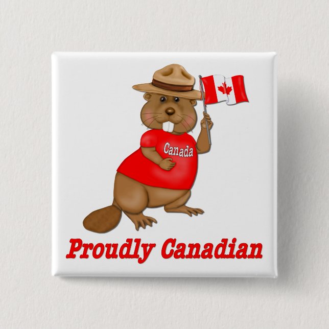 Chapa Cuadrada Orgulloso castor canadiense (Anverso)