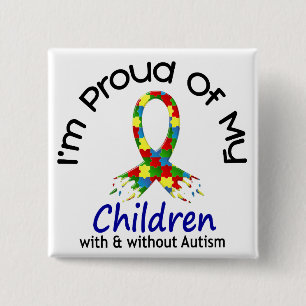 Chapa Cuadrada Orgulloso de mis niños con y sin autismo