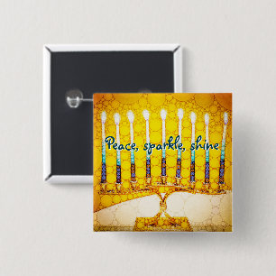 Chapa Cuadrada Oro Amarillo Hanukkah Menorah Peace Sparkine Shine