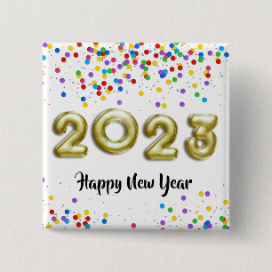 Chapa Cuadrada Oro Año Nuevo 2023 Globos Colorful Confetti