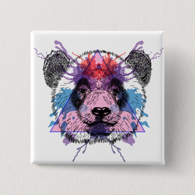 Chapa Cuadrada Oso de panda geométrico (Anverso)