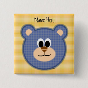 Chapa Cuadrada Oso de peluche azul a cuadros