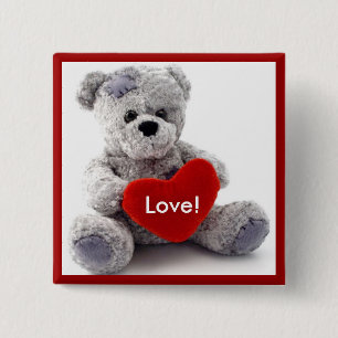 Chapa Cuadrada Oso Gris Con Corazón