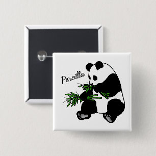 Chapa Cuadrada Oso Panda Gigante Come Bambú Nombre  