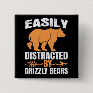 Chapa Cuadrada Osos - Fácilmente Distraídos Por Los Osos Grizzly