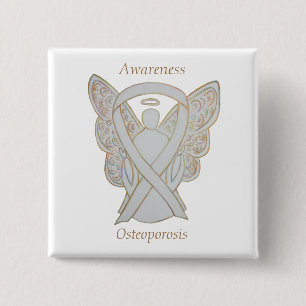 Chapa Cuadrada Osteoporosis Awareness Angel White Ribbon Art Pin