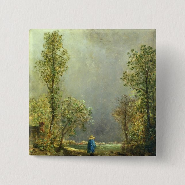 Chapa Cuadrada Ovejas que miran una tormenta (Anverso)