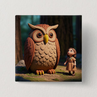 Chapa Cuadrada Owl and cute kid