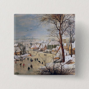 Chapa Cuadrada Paisaje del invierno con Birdtrap, 1601