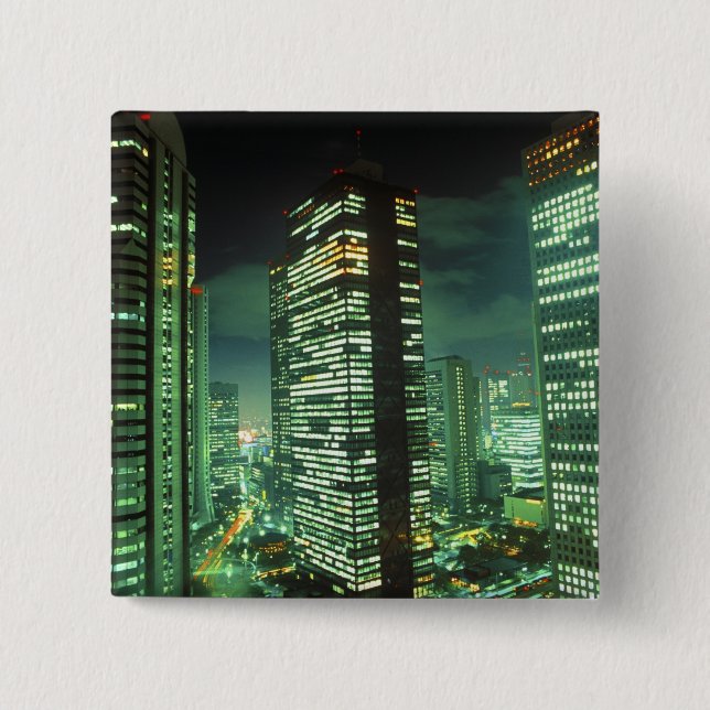 Chapa Cuadrada Paisaje nocturno, Shinjuku, Tokio, Japón (Anverso)