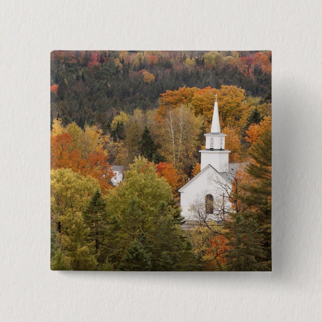 Chapa Cuadrada Paisaje otoñal con iglesia, Vermont, EE.UU. (Anverso)