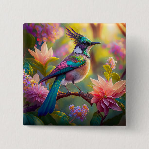 Chapa Cuadrada Pájaro de Jay Fantasy con cabeza verde