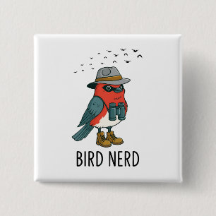 Chapa Cuadrada Pájaro Nerd Funny Bird Mirando Aves Aves Lover