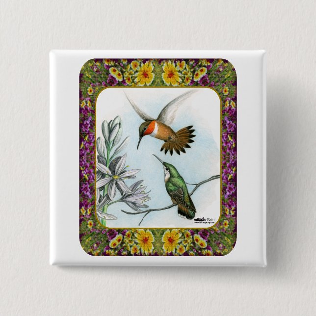 Chapa Cuadrada Pájaros y flores #2 (Anverso)