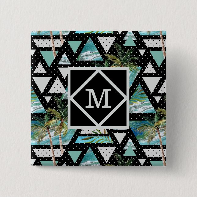 Chapa Cuadrada Palmas y modelo de ondas geométricos abstractos (Anverso)