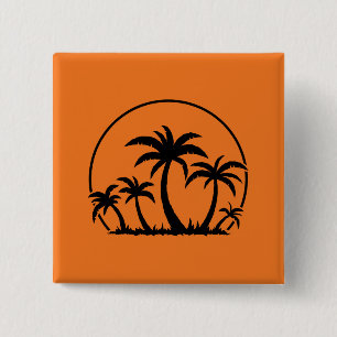Chapa Cuadrada Palmeras y puesta de sol en negro