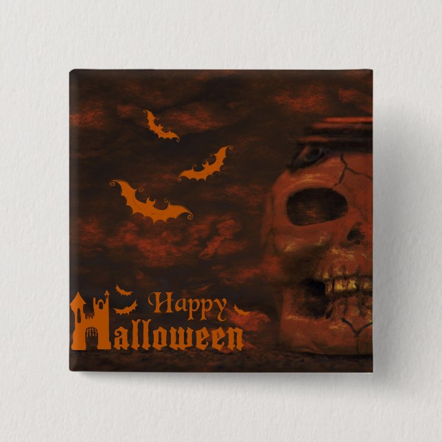 Chapa Cuadrada Palos del cráneo de Halloween (Anverso)