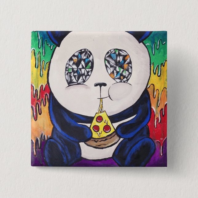 Chapa Cuadrada Panda que come la pizza (Anverso)
