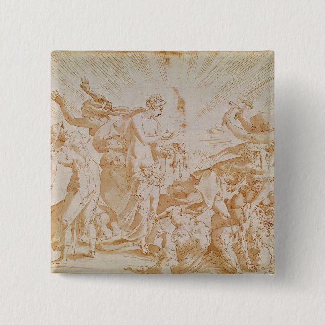 Chapa Cuadrada Pandora que abre la caja (Anverso)