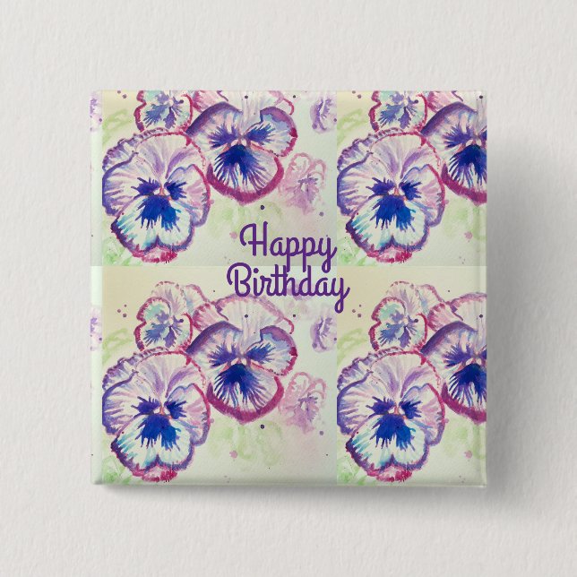 Chapa Cuadrada Pansy Pansies Flor Púrpura Floral Rosa (Anverso)