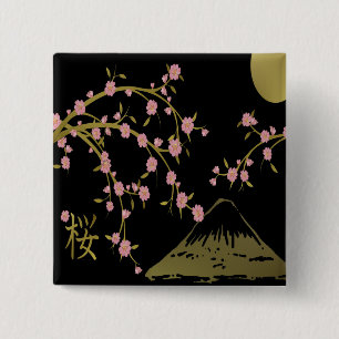 Chapa Cuadrada Pantalla Japonesa Rosa Sakura Dorado Negro